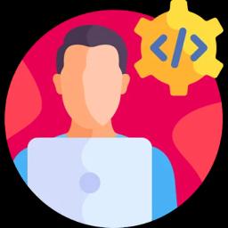 Person with code and design icons around