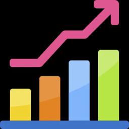 Growth chart with bars and upward arrow