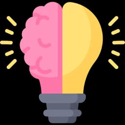 Lightbulb with half brain inside glowing